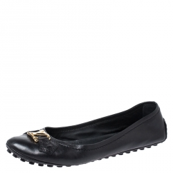 Pre Owned Louis Vuitton Black Leather Oxford Ballet Flats Size 39