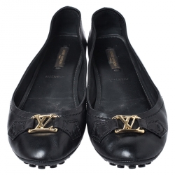 Pre Owned Louis Vuitton Black Leather Oxford Ballet Flats Size 39
