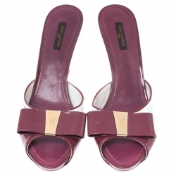 مملوكة مسبقًا حذاء سلايدز لوي فيتون مقدمة مفتوحة كانفاس مونوغرامي وجلد لامع بنفسجي مقاس 38