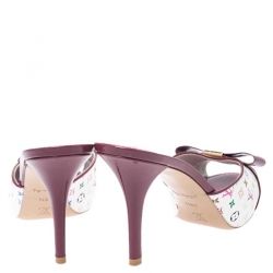 مملوكة مسبقًا حذاء سلايدز لوي فيتون مقدمة مفتوحة كانفاس مونوغرامي وجلد لامع بنفسجي مقاس 38