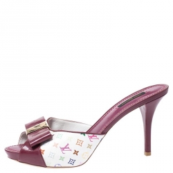 مملوكة مسبقًا حذاء سلايدز لوي فيتون مقدمة مفتوحة كانفاس مونوغرامي وجلد لامع بنفسجي مقاس 38