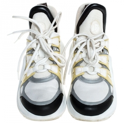 Louis Vuitton White/Yellow Leather, Monogram Canvas And Mesh LV Archlight High Top Sneakers  Size 36.5