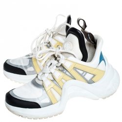 Louis Vuitton White/Yellow Leather, Monogram Canvas And Mesh LV Archlight High Top Sneakers  Size 36.5