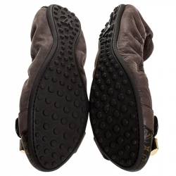 Pre Owned Louis Vuitton Brown Monogram Canvas and Iridescent Calf Leather Scrunch Lucky Ballet Flats Size 39