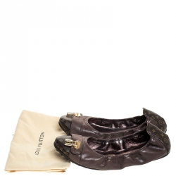 Pre Owned Louis Vuitton Brown Monogram Canvas and Iridescent Calf Leather Scrunch Lucky Ballet Flats Size 39