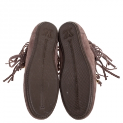 Pre Owned Louis Vuitton Beige Suede Fringe Detail Lace Up Sneakers Size 40