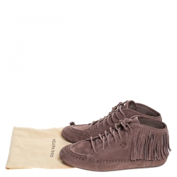 Pre Owned Louis Vuitton Beige Suede Fringe Detail Lace Up Sneakers Size 40