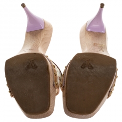 Pre Owned Louis Vuitton Multicolor Printed Monogram Canvas Charm Embellished Peep Toe Wooden Slides Size 39
