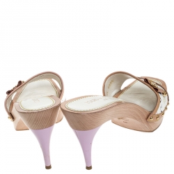 Pre Owned Louis Vuitton Multicolor Printed Monogram Canvas Charm Embellished Peep Toe Wooden Slides Size 39