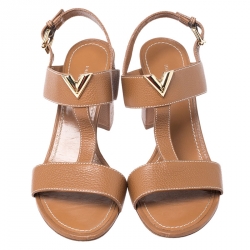 مملوكة مسبقًا Louis Vuitton Brown Leather Open Toe Strappy Sandal Size 38
