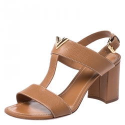مملوكة مسبقًا Louis Vuitton Brown Leather Open Toe Strappy Sandal Size 38