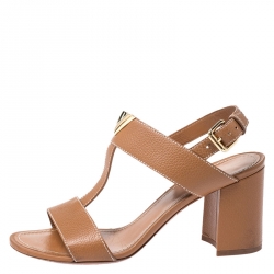 مملوكة مسبقًا Louis Vuitton Brown Leather Open Toe Strappy Sandal Size 38