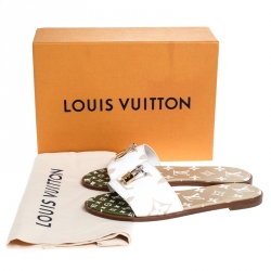 مملوكة مسبقًا Louis Vuitton White Monogram Leather Lock It Flat Sandals Size 39