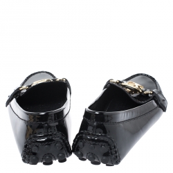 Pre Owned Louis Vuitton Black Patent Leather Oxford Logo Slip On Loafers Size 36