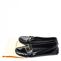 Pre Owned Louis Vuitton Black Patent Leather Oxford Logo Slip On Loafers Size 36