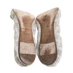 Pre Owned Louis Vuitton Off White Monogram Mahina Leather Bow Scrunch Ballet Flats Size 38.5