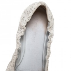 Pre Owned Louis Vuitton Off White Monogram Mahina Leather Bow Scrunch Ballet Flats Size 38.5