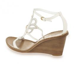 Pre Owned Louis Vuitton White Leather Fidji Wedges Sandals Size 41