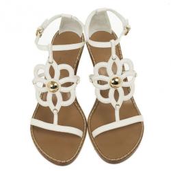 Pre Owned Louis Vuitton White Leather Fidji Wedges Sandals Size 41