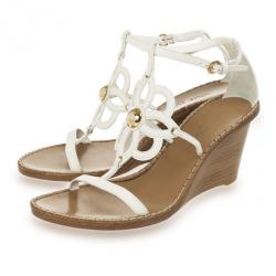 Pre Owned Louis Vuitton White Leather Fidji Wedges Sandals Size 41