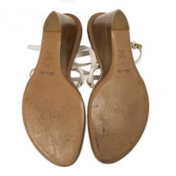 Pre Owned Louis Vuitton White Leather Fidji Wedges Sandals Size 41