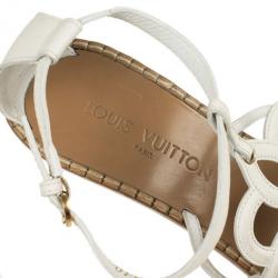 Pre Owned Louis Vuitton White Leather Fidji Wedges Sandals Size 41