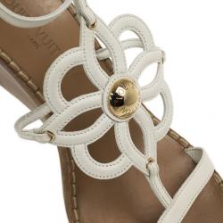 Pre Owned Louis Vuitton White Leather Fidji Wedges Sandals Size 41
