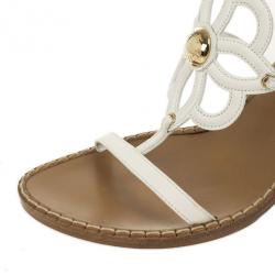 Pre Owned Louis Vuitton White Leather Fidji Wedges Sandals Size 41
