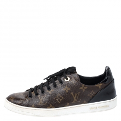 Louis Vuitton Brown Monogram Canvas and Black Patent Frontrow Low Top Sneakers Size 40