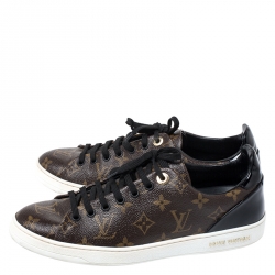 Louis Vuitton Brown Monogram Canvas and Black Patent Frontrow Low Top Sneakers Size 40