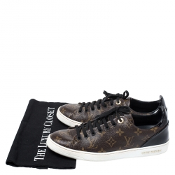 Louis Vuitton Brown Monogram Canvas and Black Patent Frontrow Low Top Sneakers Size 40