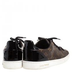 Louis Vuitton Brown Monogram Canvas and Black Patent Leather Frontrow Low Top Sneakers Size 39
