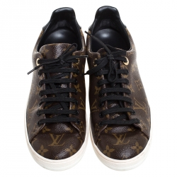 Louis Vuitton Brown Monogram Canvas and Black Patent Leather Frontrow Low Top Sneakers Size 39