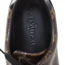 Louis Vuitton Brown Monogram Canvas and Black Patent Leather Frontrow Low Top Sneakers Size 39