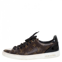 Louis Vuitton Brown Monogram Canvas and Black Patent Leather Frontrow Low Top Sneakers Size 39