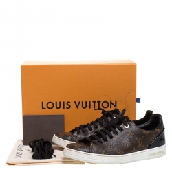 Louis Vuitton Brown Monogram Canvas and Black Patent Leather Frontrow Low Top Sneakers Size 39