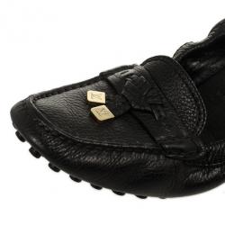مملوكة مسبقًا Louis Vuitton Black Leather Lemon Loafers Size 38.5