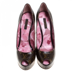Pre Owned Louis Vuitton Monogram Canvas Peep Toe Platform Pumps Size 39