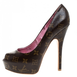 Pre Owned Louis Vuitton Monogram Canvas Peep Toe Platform Pumps Size 39