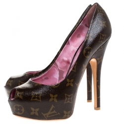 Pre Owned Louis Vuitton Monogram Canvas Peep Toe Platform Pumps Size 39
