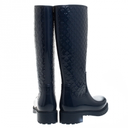 Pre Owned Louis Vuitton Dark Blue Monogram Rubber Drops Knee Length Boots Size 37