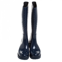 Pre Owned Louis Vuitton Dark Blue Monogram Rubber Drops Knee Length Boots Size 37