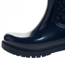 Pre Owned Louis Vuitton Dark Blue Monogram Rubber Drops Knee Length Boots Size 37