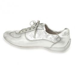 Pre Owned Louis Vuitton Silver Monogram Sneakers Size 38.5