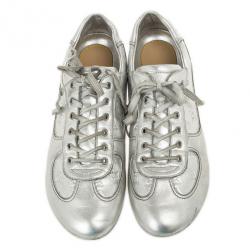 Pre Owned Louis Vuitton Silver Monogram Sneakers Size 38.5