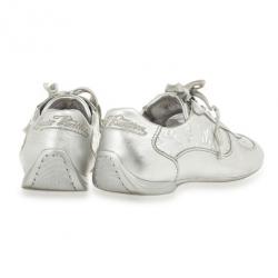 Pre Owned Louis Vuitton Silver Monogram Sneakers Size 38.5
