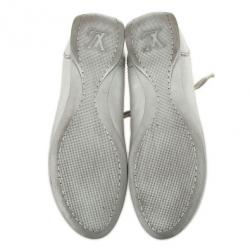 Pre Owned Louis Vuitton Silver Monogram Sneakers Size 38.5
