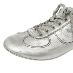 Pre Owned Louis Vuitton Silver Monogram Sneakers Size 38.5