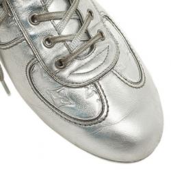 Pre Owned Louis Vuitton Silver Monogram Sneakers Size 38.5