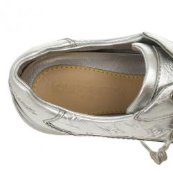 Pre Owned Louis Vuitton Silver Monogram Sneakers Size 38.5